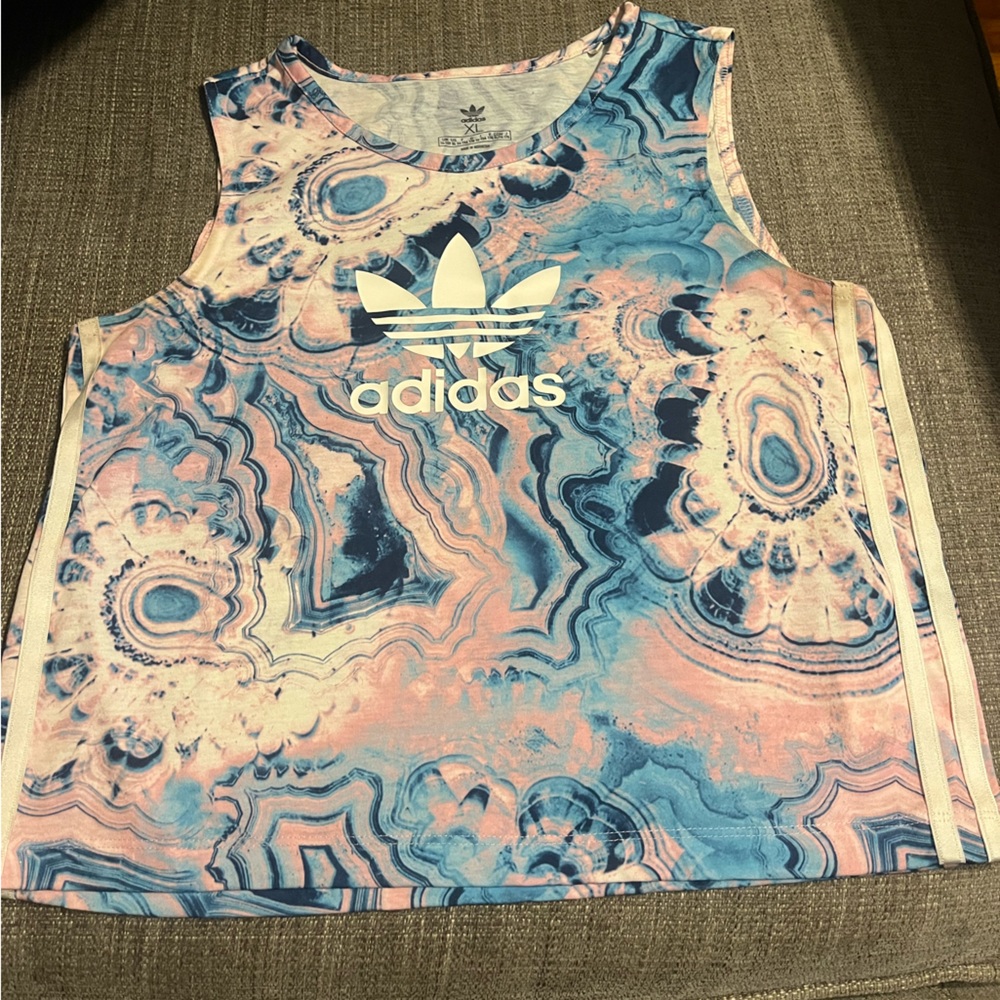 Adidas Girls Pink & Blue Tie Dye Top Sz XL (womens S)